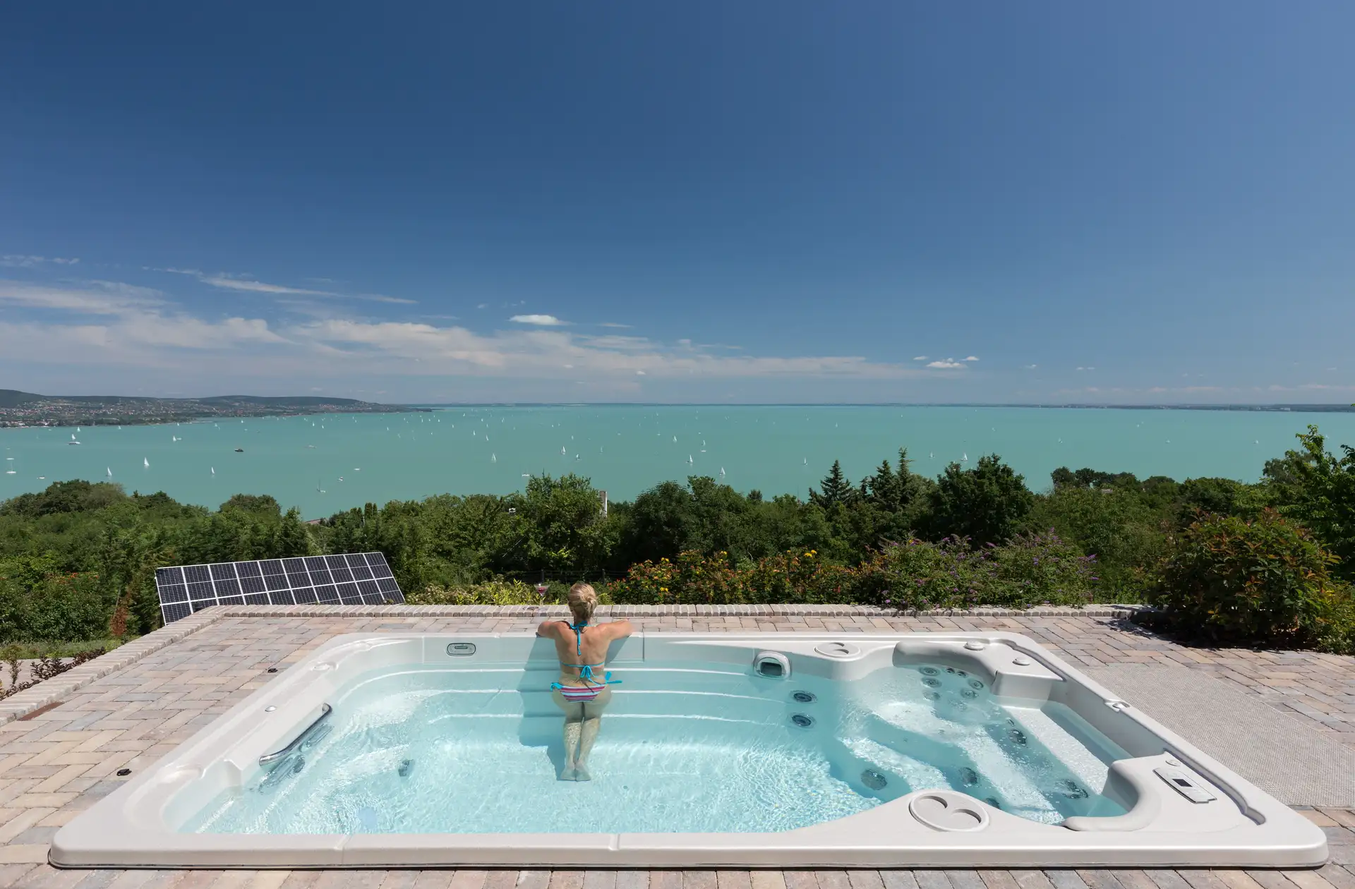 large swim spas - Hydropool swim spa in a backyard